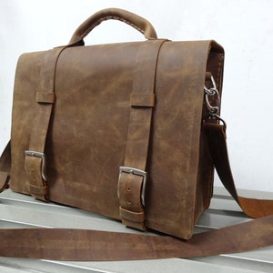 Classic leather briefcases, Custom leather messenger bag,Camera tool bag, Crazy Horse Leather,waxed thread  , handmade