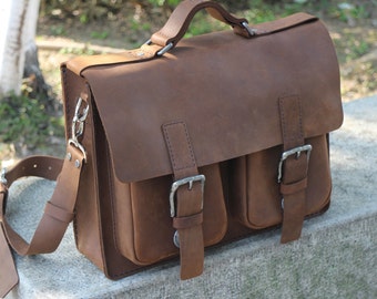 Handmade, leather messenger bag,  laptop bag, Camera tool bag, versatile bag, waxed thread .