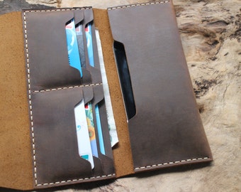 Cartera para teléfono, cartera de cuero, funda protectora para teléfono móvil, tarjetero de cuero, juegos de postales, hecho a mano.