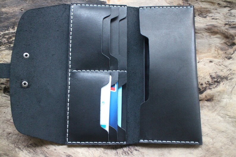 Cartera - Cartera de cuero para teléfono, funda protectora para teléfono móvil, tarjetero de cuero, juegos de postales, hecho a mano. imagen 3