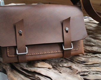 Leather messenger bag,laptop bag , waxed thread,  cow leather ,handmade,gift.