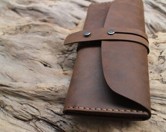 Cartera - Cartera de cuero para teléfono, funda protectora para teléfono móvil, carteras delgadas de cuero simples, tarjetas de crédito de cuero, juegos de postales, hechas a mano.