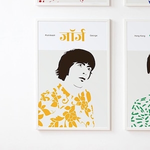 Beatles in Asia | GEORGE HARRISON | Rishikesh India Poster Print Mid Century Modern ビートルズ Hindu Hindi Yellow Submarine Typography Get Back