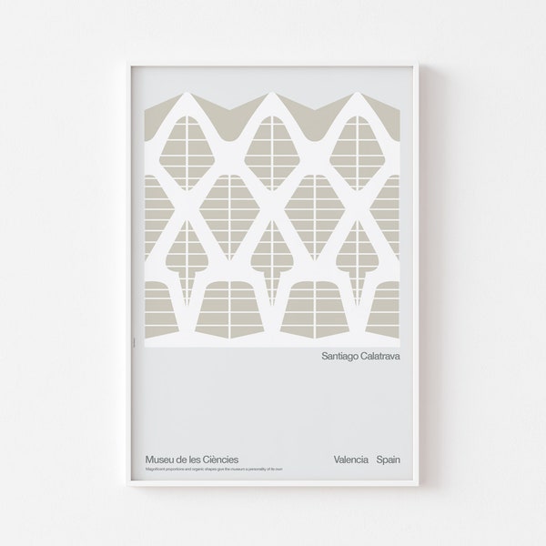 SANTIAGO CALATRAVA Poster afdrukken | Wetenschapsmuseum van Valencia | Modernistische brutalistische architectuur Bauhaus Ciudad de las Artes y de las Ciencias