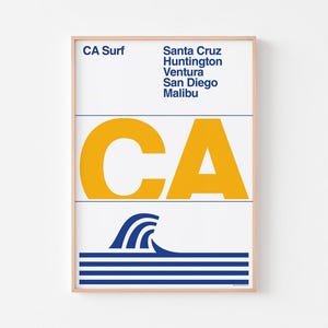 CALIFORNIA SURF Poster Print | Mid Century Modern Typography Massimo Vignelli Denver Winter Learning Japan