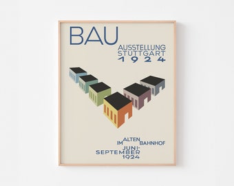 1924 BAUHAUS EXHIBITION Mid Century Modern Poster Print Swiss Ausstellung Stuttgart Modernist Kunst Geometric Grid Berlin + Free Shipping
