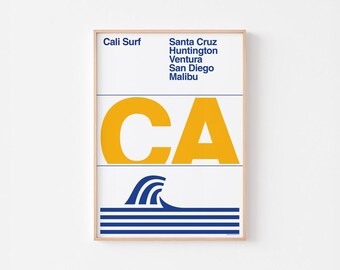 California Surf Poster Print | Mid Century Modern Typography Massimo Vignelli Denver Winter Learning Japan | 20-40% OFF + FREE SHIPPING