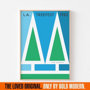 TREEFEST 1982 Plakatdruck Mid Century Modern California Surfing Skandinavisch Bauhaus Segeln Pastellfarben Baum Armin Hofmann Memphis Design