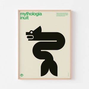 MYTHOLOGIE INUIT TIZHERUK affiche impression milieu du siècle moderne Canada Premières Nations esquimau indien amérindien dragon folklore scandinave