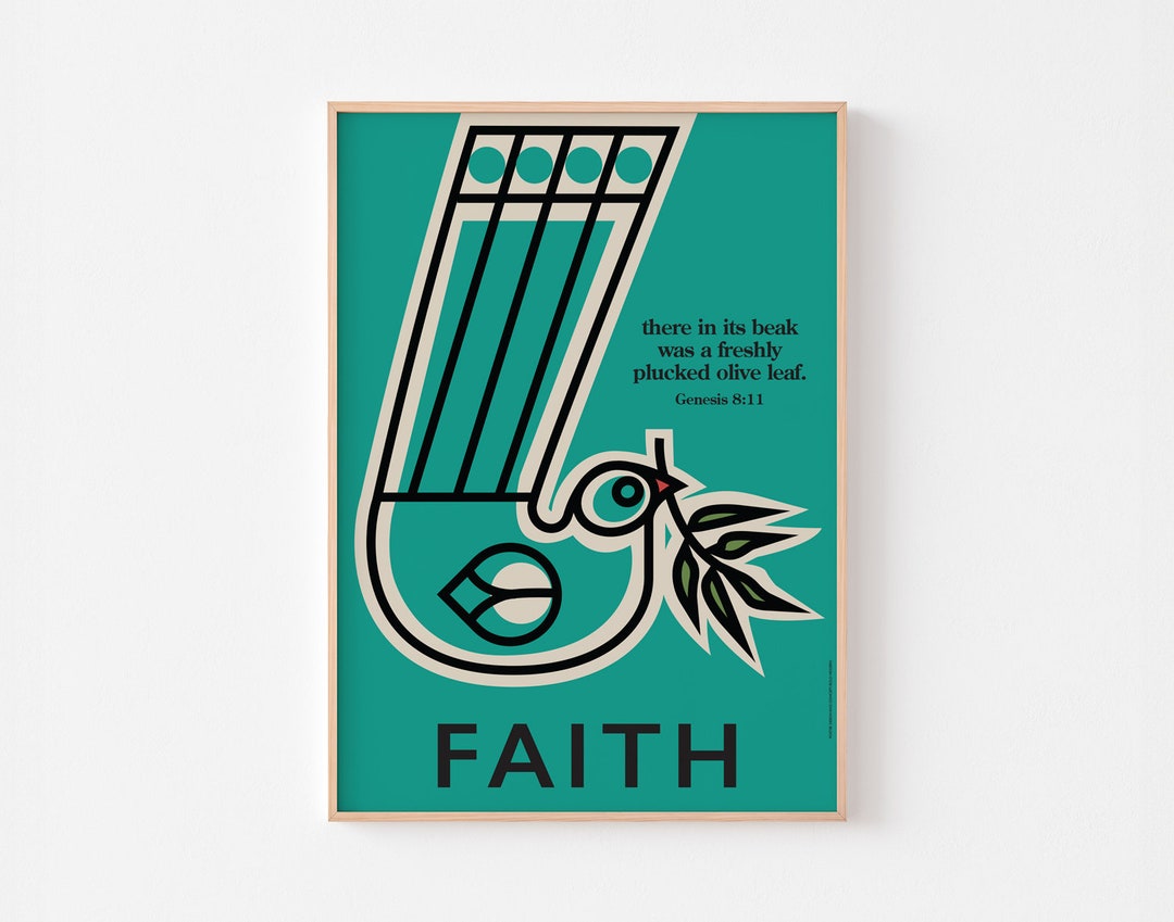Dove of FAITH Poster Print Olive Branch Noah's Ark Bird Mid Century