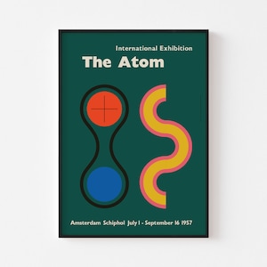 1957 The Atom Exhibition-posterafdruk | Halverwege de eeuw moderne luchthaven Schiphol De Stijl Bauhaus-schoolkaart Sovjetbiologie | GRATIS VERZENDING