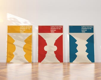 Póster del taburete Eames Hourglass / Silla de ajedrez Time Life de nogal / Estilo Bauhaus moderno de mediados de siglo / 20-40 % de descuento + envío gratis