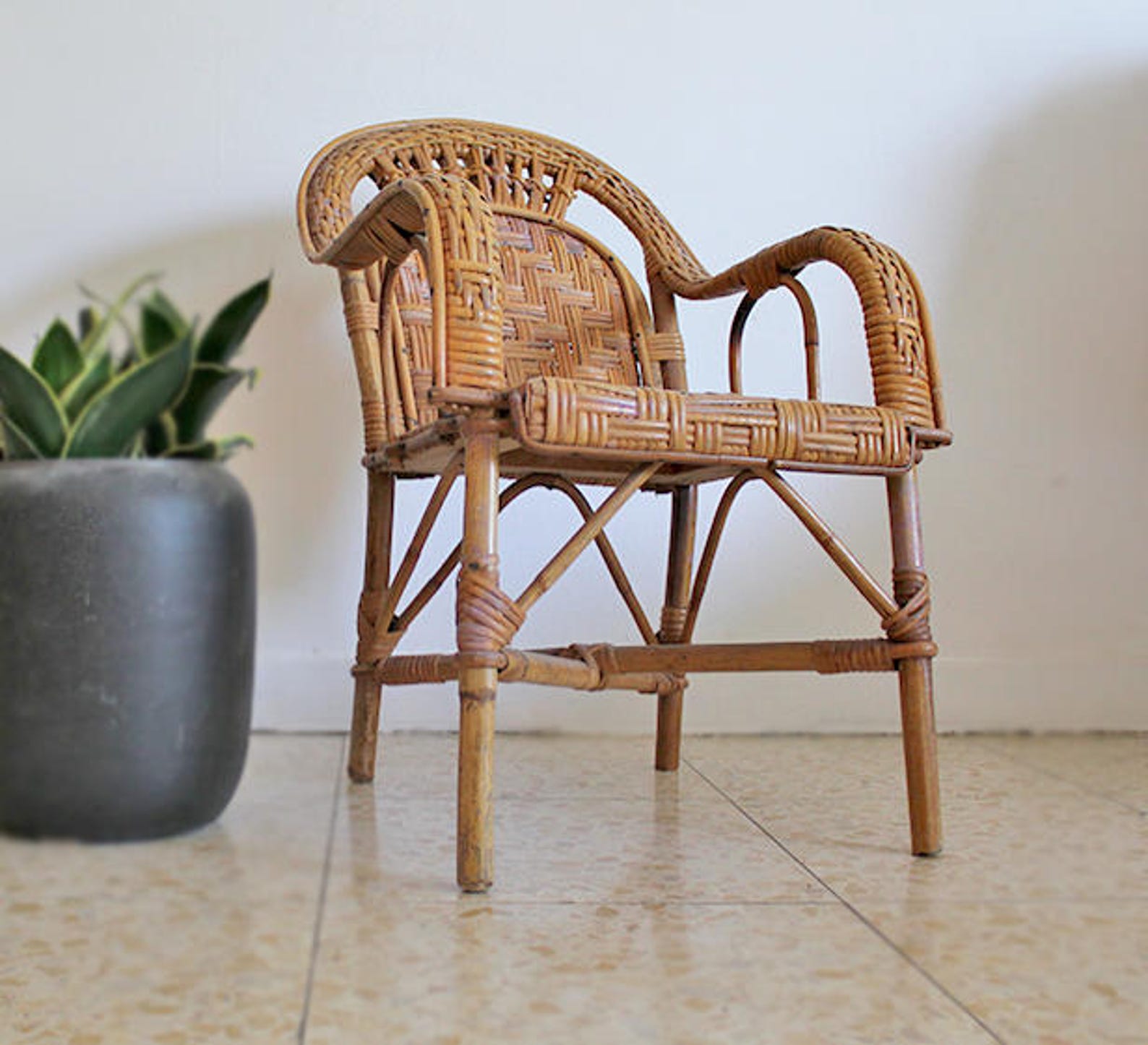 RATTAN KIDS CHAIR Mid Century Bohemian Modern Franco Albini Etsy
