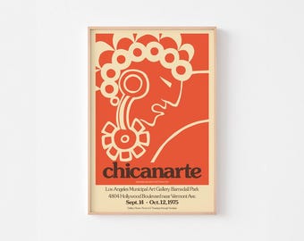 Chicanarte 1975 posterafdruk | Azteeks portret | Moderne chicanokunst uit het midden van de eeuw | Mexico Maya Indiaan | 20-40% KORTING + GRATIS VERZENDING