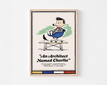 ARCHITECT NAMED CHARLIE Poster Print | Comic Strip Style | Mid Century Modern Designer | Bauhaus House Bird Pacific Palisades