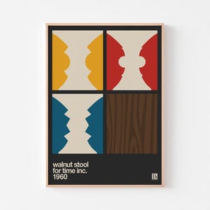Pôster com Banqueta de Nogueira | Design Moderno e Original | Cadeira de Xadrez Ampulheta Time Life | Estilo Bauhaus De Stijl Moderno de Meados do Século