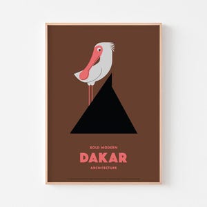 Dakar Architektur Poster | Die internationale Messe und ein neugieriger Löffelreiher Senegal Tropischer afrikanischer Modernismus | Carl Ernst Enzo-Mari