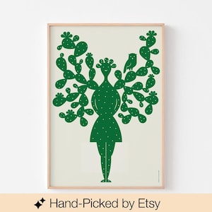 KAKTUSKOPF Poster Print Mid Century Danish Modern Daisy Gesicht Woodstock Eule Blumen Paul Rand Alexander Girard Bauhaus Kaktusfeige Sukkulente