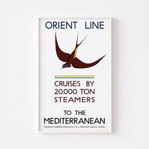 1930 ORIENT-LINIE Art Deco Plakat Druck Mittelmeer Nouveau LLoyd Marokko Schwalbentypographie Levante Israel Palästina Mid Century Modern