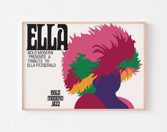 ELLA FITZGERALD Bohemian Mid Century Modern Poster Print Louis Armstrong Psychedelic Bob Dylan Woodstock Milton Glaser Jazz Duke Ellington