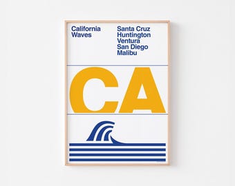 CALIFORNIA SURF SPOTS Poster Print | Mid Century Modern Typography Denver Winter Learning Japan