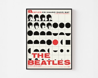 1966 BEATLES DANISH Poster Print Mid Century Modern Typography Hard Day's Night Bauhaus John Lennon Paul McCartney Revolver Get Back Oasis