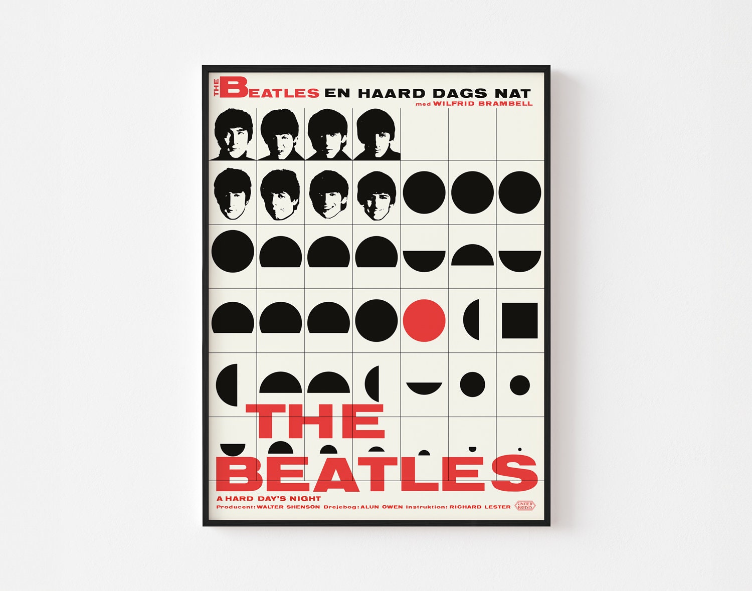 1966 BEATLES DANISH Poster Print Mid Century Modern