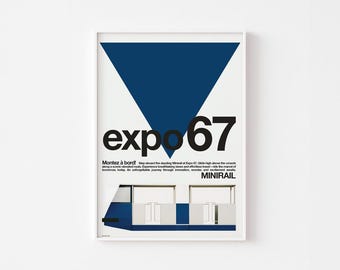 Expo 67 Mini Rail Poster Print | Montreal Canada | Mid Century Modern Typography | Alfa Romeo Bauhaus Habitat | 20-40% OFF + FREE SHIPPING