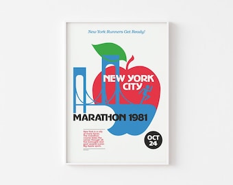 NEW YORK MARATHON (1981) Poster Print | Nyc City Mid Century