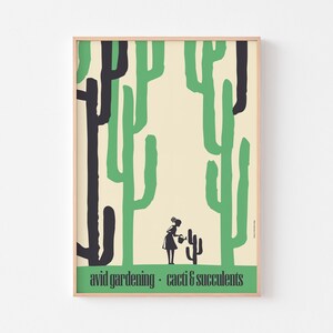 AVID GARDENING : Kakteen & Sukkulenten Poster Druck Boho Urban Botanic Pull Down Chart Polnische Illustration Mid Century Modern Kaktus