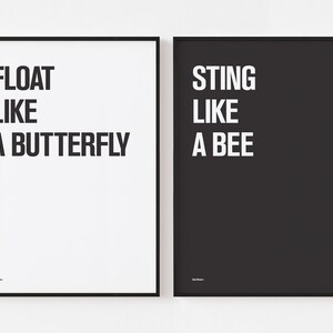 Zestaw plakatów Muhammada Alego | Pływający jak motyl, żądło jak pszczoła | Typografia bokserska | Cytat motywacyjny | 20-40% ZNIŻKI + DARMOWA WYSYŁKA