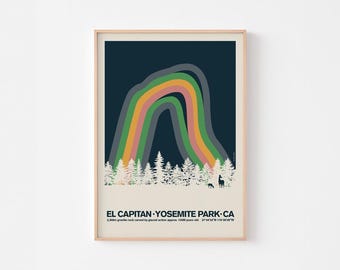 El Capitan Poster Print | Yosemite California National Park Geography Chart | Psychedelic Mid Century Hippie | 20-40% OFF + FREE SHIPPING