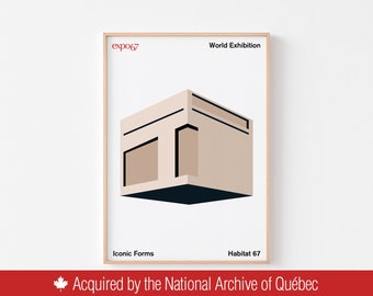 EXPO 67 HABITAT Póster Impresión Montreal Canadá Moderno de mediados de siglo 1967 Moshe Safdie Escandinavo Danés Le Corbusier Arquitectura Bauhaus