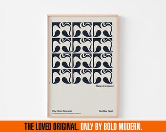 Curitiba Sidewalk Poster Print Wall Art / Pombos Correio - Patrón modernista de paloma mensajera / Movimiento Paranista de Brasil