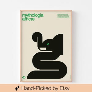 AFRICAN MYTHOLOGY GROOTSLANG Poster Print Zulu Dragon Mid Century Modern Bauhaus Fantasy Dungeons Godzilla Tatsu Elephant Snake Serpent