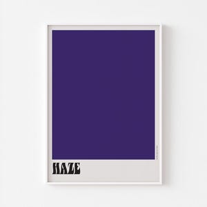 Pôster PURPLE HAZE para parede | Tipografia Pop Expression | Guitarra Woodstock Monterey Viagem Hippie Psicodélica Bauhaus