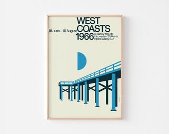 WEST COASTS 1966 Poster Print | Santa Monica Pier | Mid Century Modern Surf Shack Architecture California Bauhaus