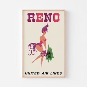 MID CENTURY RENO United Fluglinien Modernes Reise-Poster Druck Brasilien Tropisch Kalifornien Mexiko Brasilien Kanada Nordische Las Vegas + kostenloser Versand