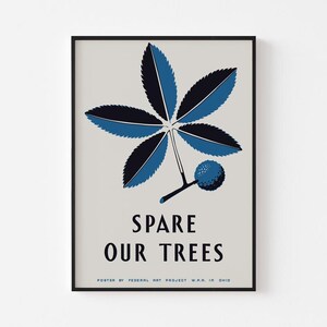 Pôster "Save Our Trees" de 1938 | Mapa botânico suspenso moderno de meados do século XX para viagens e observação da vida selvagem de Ohio | 20-40% de desconto + frete grátis