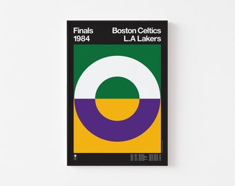 1984 NBA Finals Poster Print | Los Angeles Lakers Boston Celtics | Basketball Claude Tousignant Mid Century Modern Bauhaus | FREE SHIPPING
