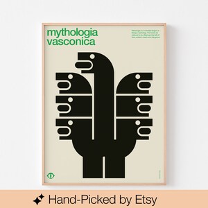 MITOLOGÍA VASCA HERENSUGE Póster Impresión Dragón Monstruo Español Mediados de Siglo Moderna Bauhaus Bestia Ibérica Don Quijote Sebastiao Rodrigues