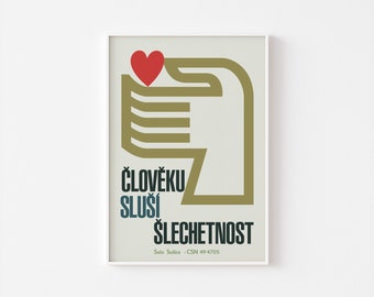 MID CENTURY CZECH Modern Poster Print Love Scandinavian Alexander Girard Heart Swiss Paul Rand Valentine Soviet Peace Hand + Free Shipping