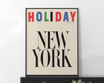 1959 NEW YORK HOLIDAY Mid Century Modern Magazine Poster