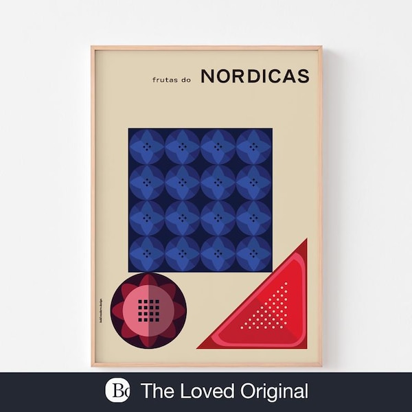 NORDIC FRUITS  Poster Print | Modernist Scandinavian Mid Century Modern Fruit Blueberry Strawberry Bauhaus