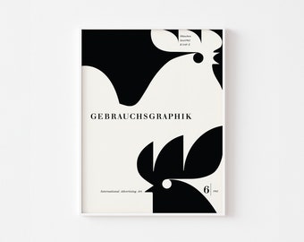 1962 GEBRAUCHSGRAPHIK Poster Print Swiss Typography Bauhaus Vegan Chicken Charley Harper Yin Yang Mid Century Modern Armin Hofmann Enzo Mari