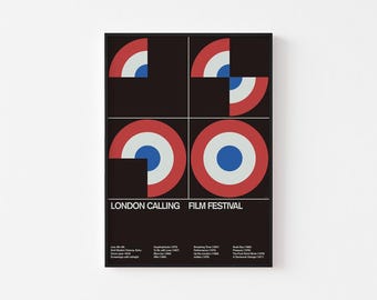 London Calling Film Festival Poster Print | Mid Century Modern | Wim Crouwel Dietmar Winkler | Punk Mods Clash | 20-40% OFF + FREE SHIPPING