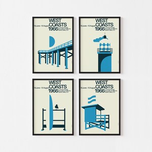Impresión de póster de la Costa Oeste de 1966 / Faro de San Pedro / Arquitectura de cabañas de surf modernas de mediados de siglo, estilo Bauhaus de California imagen 2