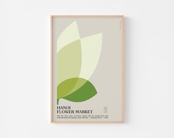 Póster del Mercado de Flores de Hanói / Exposición de Arte Moderno de Mediados de Siglo del Festival de Arte de Vietnam Bauhaus Loto Blanco Boho Botánica Tipografía Viajes