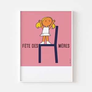 1950 Fête Des Mères Französischer Muttertag Poster Druck | Aufhänger Illustration Nordisch Yoshitello Nara Kinderzimmer かわいい | KOSTENFREIER VERSAND