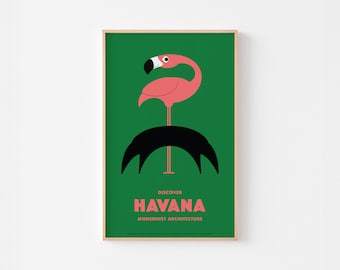 HAVANA ARCHITECTURE Poster Print Mid Century Modern Flamingo Tropical Africa Bauhaus Oscar Niemeyr Rio Sao Paulo Cuba National Ballet